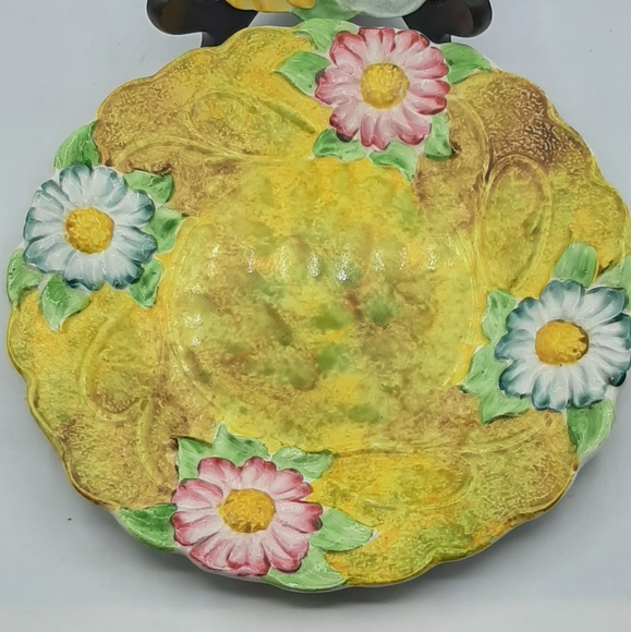 Vintage James Kent Ltd Fenton Majolica Floral Plate Made England Blue & Yellow - Picture 3 of 9